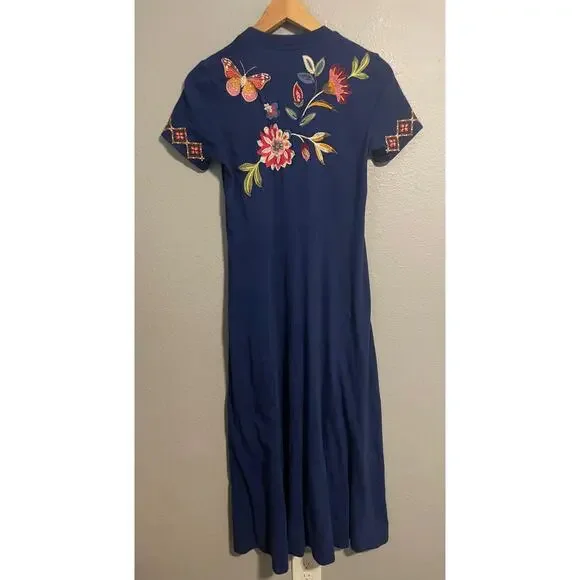 Johnny Was Gracey Crew Neck Swing Dress Womens XXS Embroidered Floral Butterfly - Picture 4 of 10